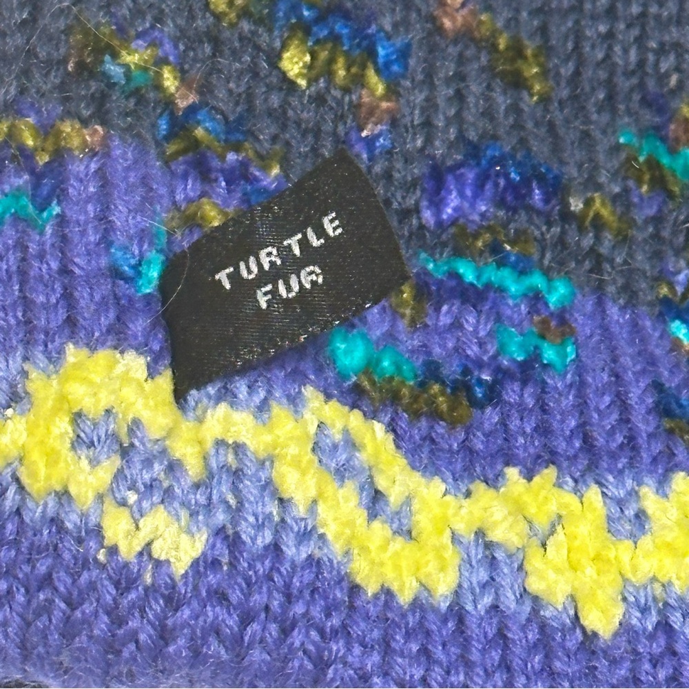 Turtle Fur Wool Blend Knit Beanie Hat Purple Multicolor Pom Winter Ski Cap - Picture 5 of 7